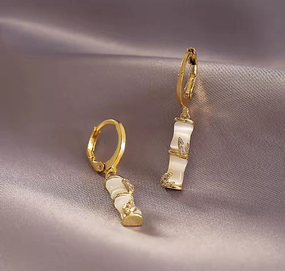 Wren® | Classic Bamboo Shaped Stone Gold Earrings