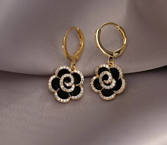 Zaida® | Exquisite Black Camellia Flower Earrings