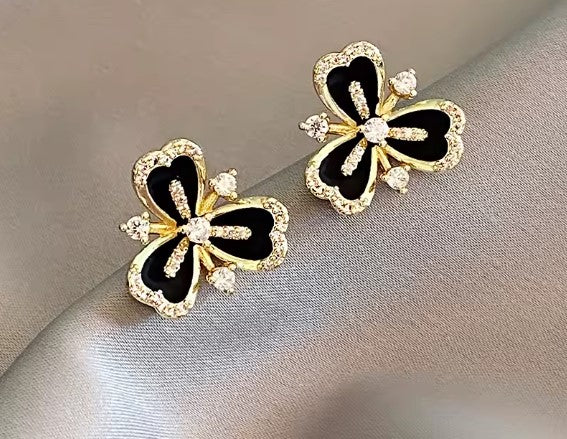 Kimberly® | Luxurious Black Micro Set with Zircon Flower Earrings