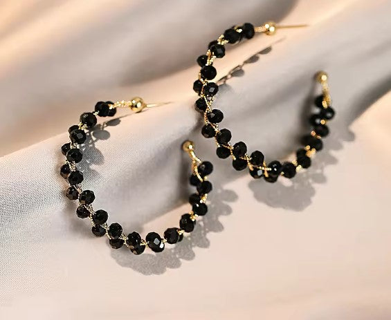 Rhiannon® | Black Crystal Woven Hoop Earrings