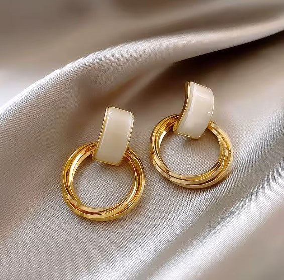 Nadia® | Luxury Opal Circle Pendant Dangle Earrings