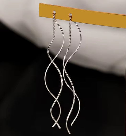 Nova® | Vintage Long Wave Tassel Silver Earrings