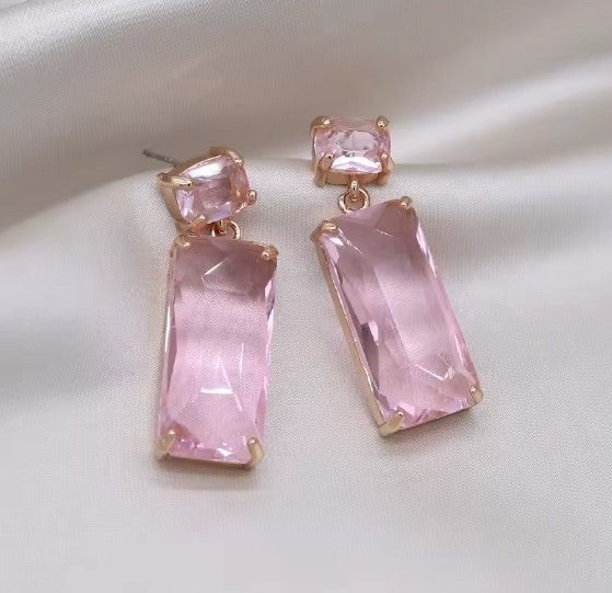 María Fernanda® | Pink Rectangle Crystal Earrings