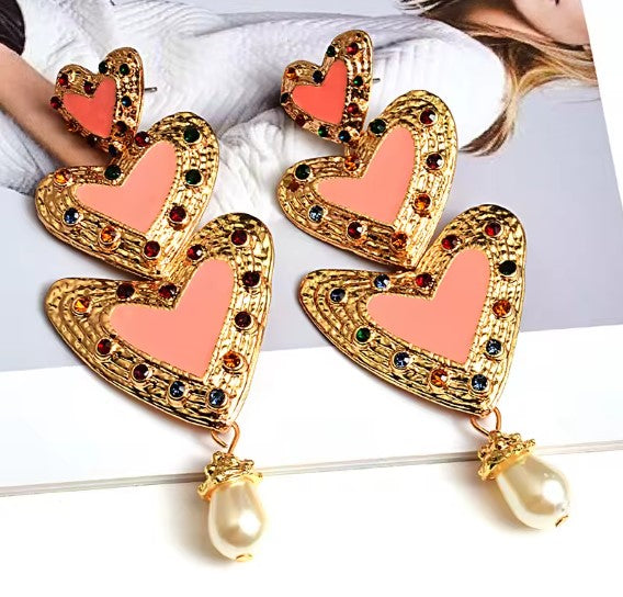 Lucía® | Pink Heart Beaded Pearl Drop Earrings