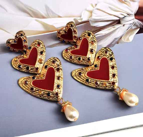 Paula® | Red Heart Beaded Drop Pearl Earrings
