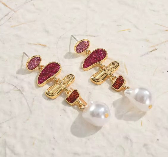 Adriana® | Vintage Red Dangle Pearl Earrings