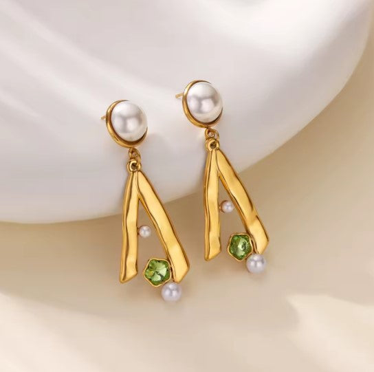 Maura® | Vintage Pearl Green Crystal Earrings