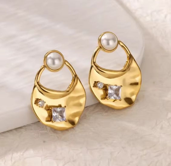 Bronte® | Classic Pearl White Crystal Gold Earrings