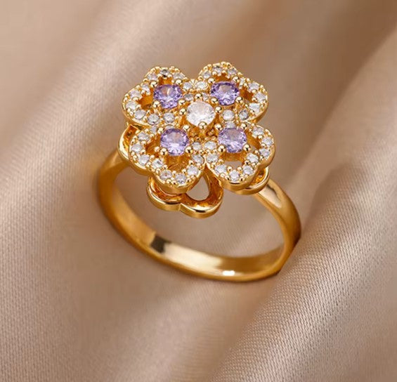 Moira® | Classic Flower Purple Stone Gold Ring