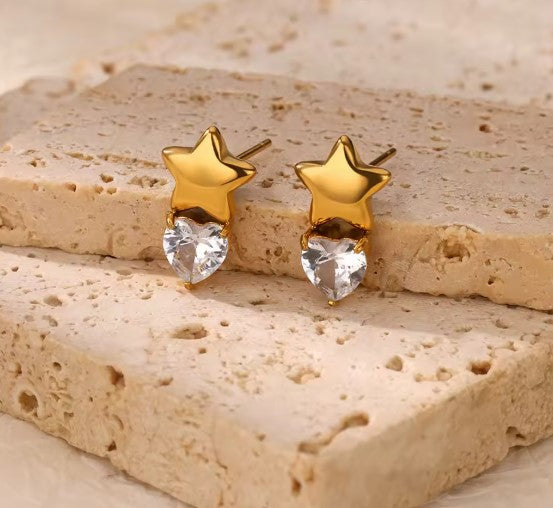 Shasta® | Classic Heart White Zircon Star Earrings