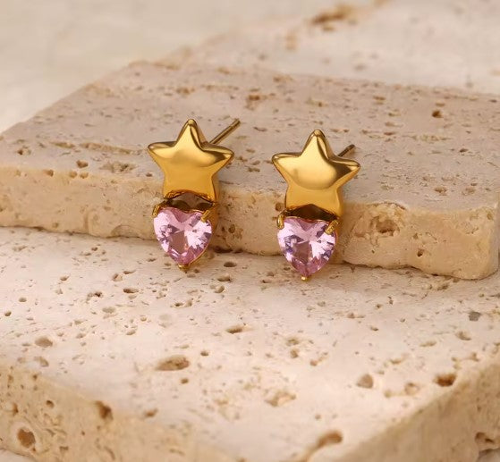 Saffron® | Classic Heart Pink Zircon Star Earrings