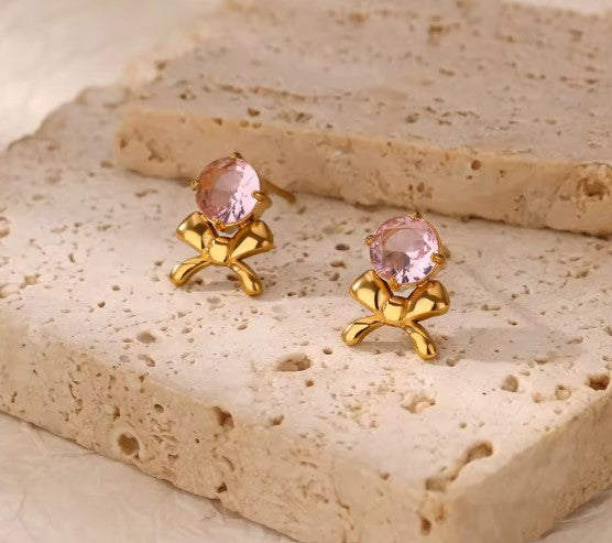 Darcy® | Classic Pink Stone Bow Stud Earrings