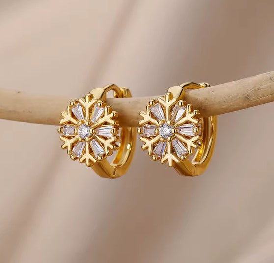Olga® | White Zircon Snowflake Gold Earrings