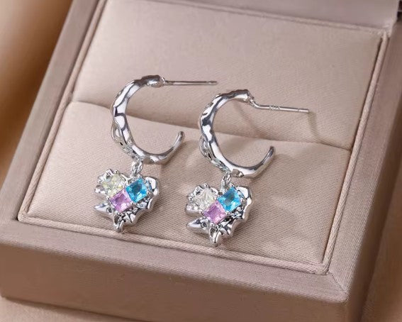 Flavia® | Colored Zircon Heart Lava Silver Earrings