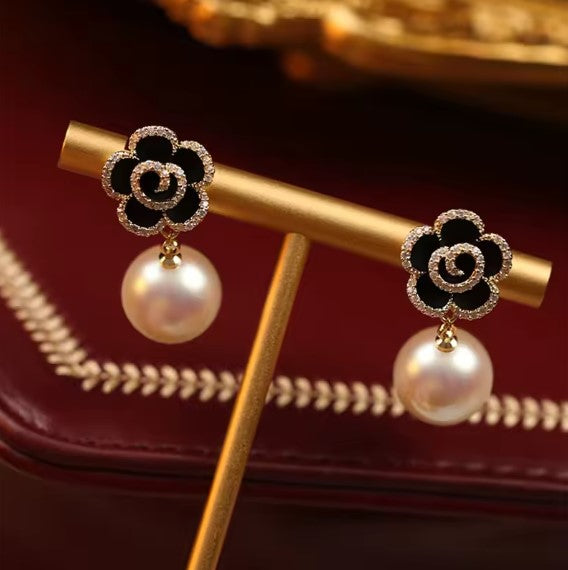 Giselle® | Vintage Black Flower Pearl Earrings
