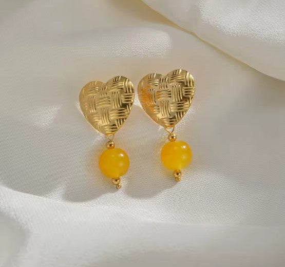 Ariadne® | Classic Yellow Beads Gold Heart Earrings