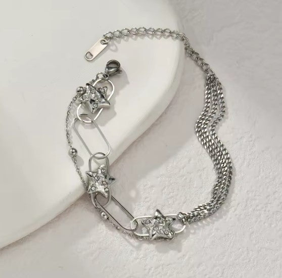 Liora® | Classic Double Layer Zircon Silver Bracelet