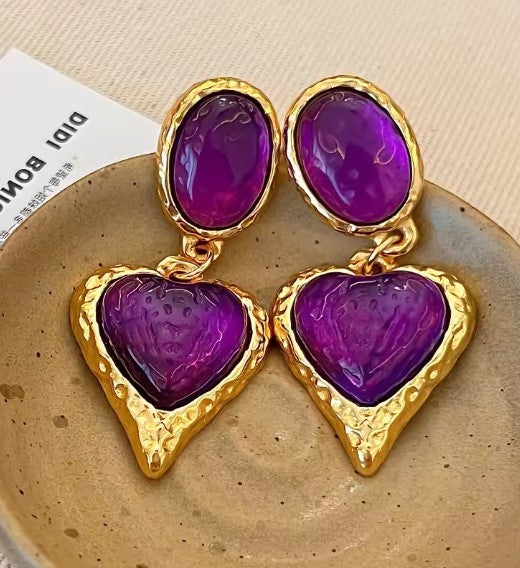 Perlina® | Vintage Purple Heart Drop Earrings