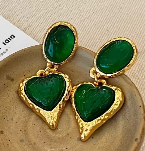 Mariana® | Vintage Green Heart Drop Earrings