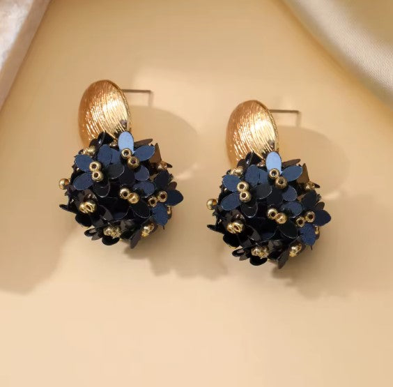 Coral® | Dark Blue Elegant Flower Beads Drop Earrings