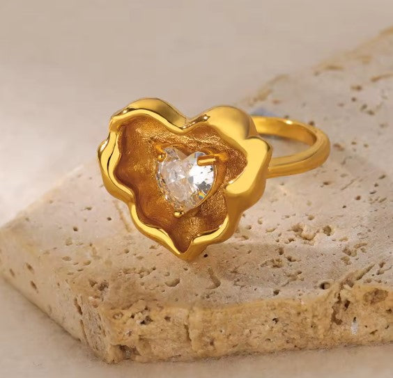Rebeca® | Zircon Heart Adjustable Gold Ring