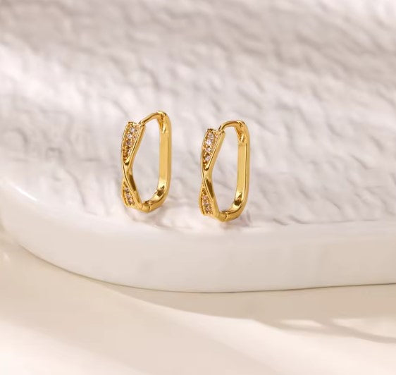 Antonia® | Vintage Zircon Twist Cross Hoops Gold Earrings