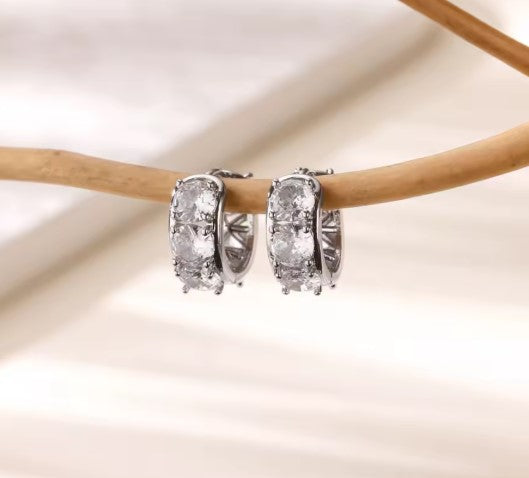Calista® | Classic Zircon Hoop Silver Earrings