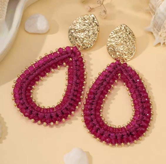 Acacia® | Classic Beads Fuchsia Pink Threading Drop Earrings