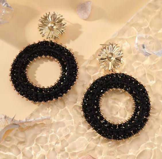 Amaris® | Vintage Beads Threading Black Drop Earrings