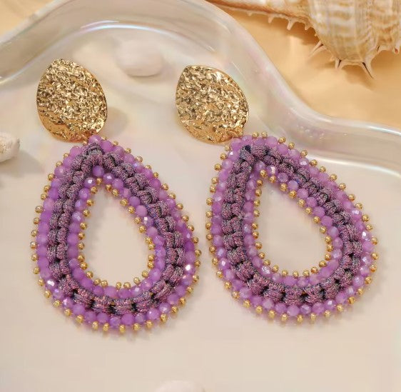 Adria® | Classic Beads Purple Threading Drop Earrings