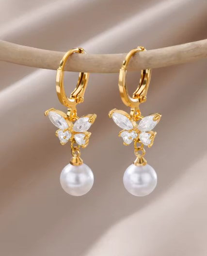 Marcella® | Crystal Butterfly Pearl Dangle Earrings