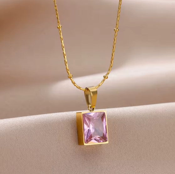 Séverine® | Vintage Pink Cubic Zirconic Square Necklace