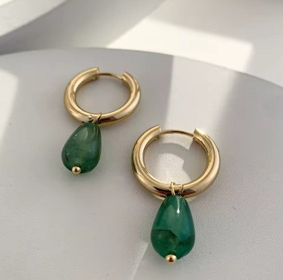 Tatiana® | Vintage Green Stone Teardrop Dangle Earrings