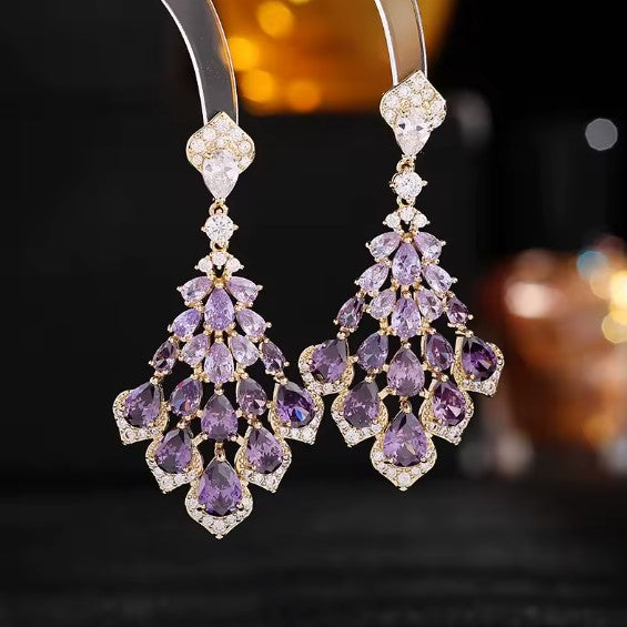Leda® | Shiny Purple Zirconia Inlaid Waterdrop Earrings