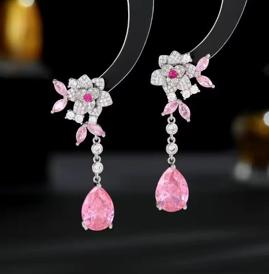 Ember® | Camellia Flower Tassel Pink Drop Earrings