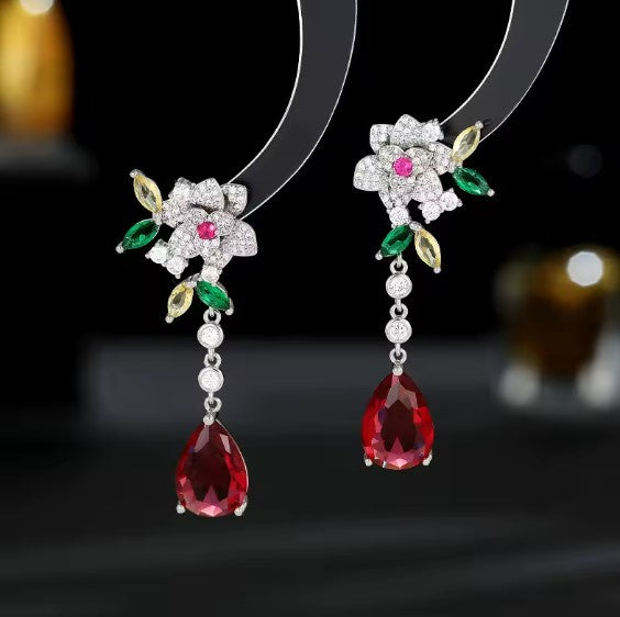 Fawn® | Camellia Flower Tassel Red Drop Earrings