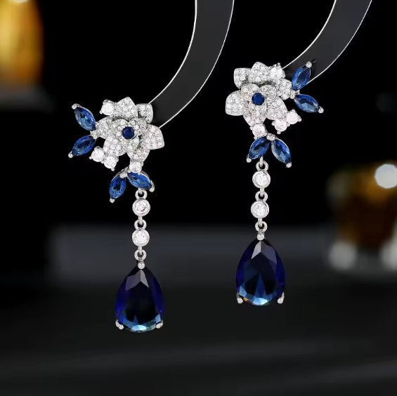 Echo® | Camellia Flower Tassel Blue Drop Earrings