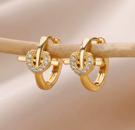 Otilia® | Elegant Zircon Heart Gold Earrings