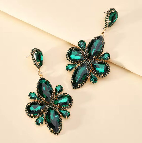 Rosalind® | Teardrop Shiny Green Flower Dangle Earrings