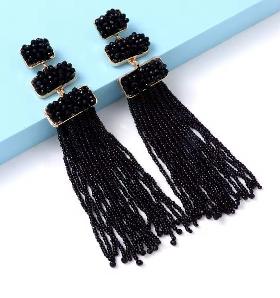 Echo® | Vintage Black Bohemian Beaded Tassel Earrings