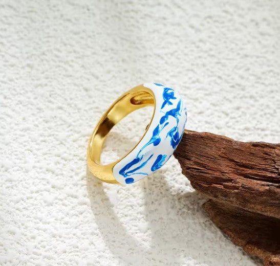 Alejandra® | Minimalist White Blue Smooth Circular Knuckle Ring