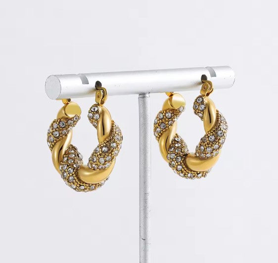Ofelia® | Vintage Charm Shiny Zircon Twisted Hoop Earrings