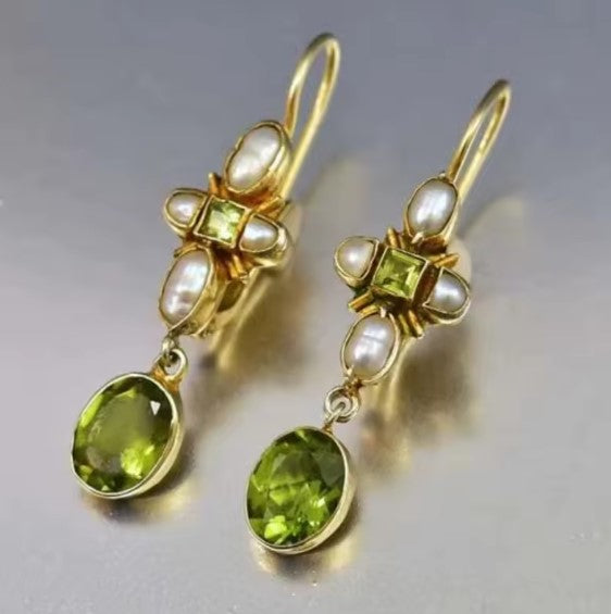 Jade® | Dazzling Inlaid Green Stone Gold Earrings