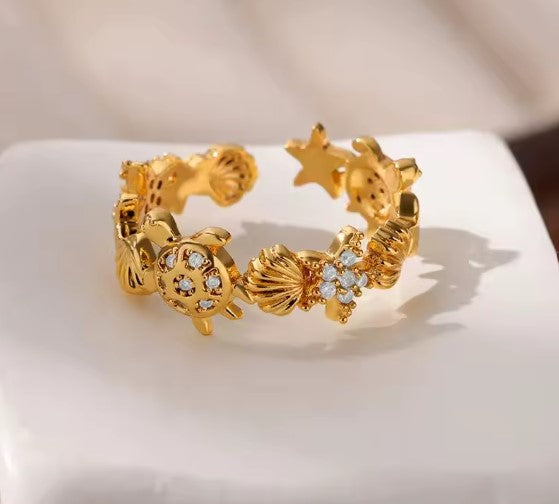 Zulema® | Vintage Zircon Starfish Shell Adjustable Ring