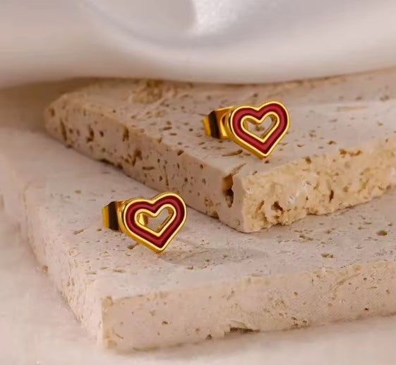 Soleil® | Classic Hollow Red Heart Earrings