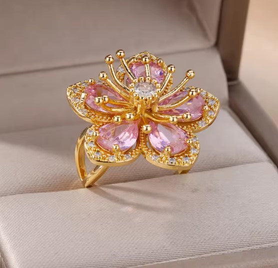 Marina® | Pink Zircon Floral Gold Ring