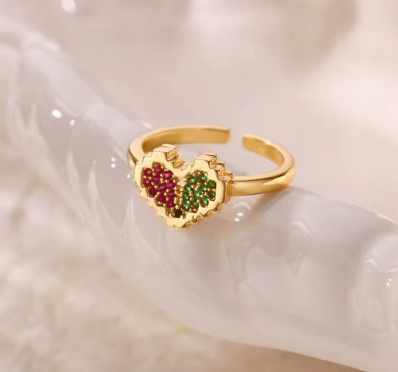 Pilar® | Zircon Colored Heart Adjustable Gold Ring