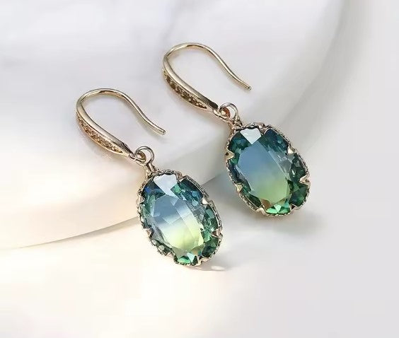 Carolina® | Exquisite Oval Inlaid with Blue Green Zircon Earrings