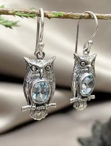 Sol® | Vintage Silver Carving Owl Earrings
