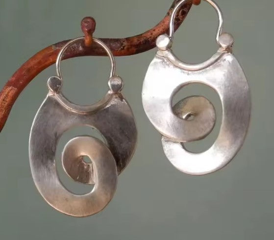 Hazel® | Vintage  Gypsy Curl Silver Hoop Earrings